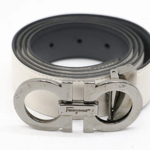 Salvatore Ferragamo Reversible Leather Gancini Belt 42" - White/Grey - Picture 1 of 12
